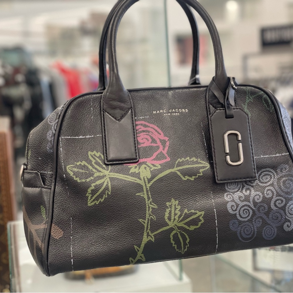 Marc Jacobs Black Satchel with Floral Embroidery